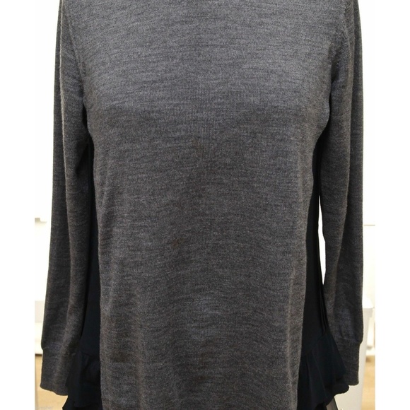 Miu Miu Grey Wool Tunic Sweater Knit Top Navy Silk Long Sleeve Sz 36 - Picture 5 of 8